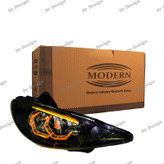 چراغ جلو اسپرت 206 مدرن طرح هگزا سه بعدی انبه ای دو حالته داخل مشکی