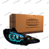 چراغ جلو اسپرت 206 مدرن طرح هگزا سه بعدی آیس بلو دو حالته داخل مشکی