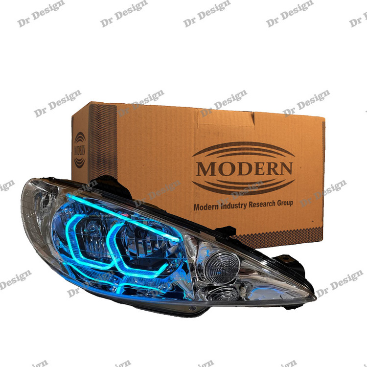 چراغ جلو اسپرت 206 مدرن طرح هگزا سه بعدی آبی یخی دو حالته