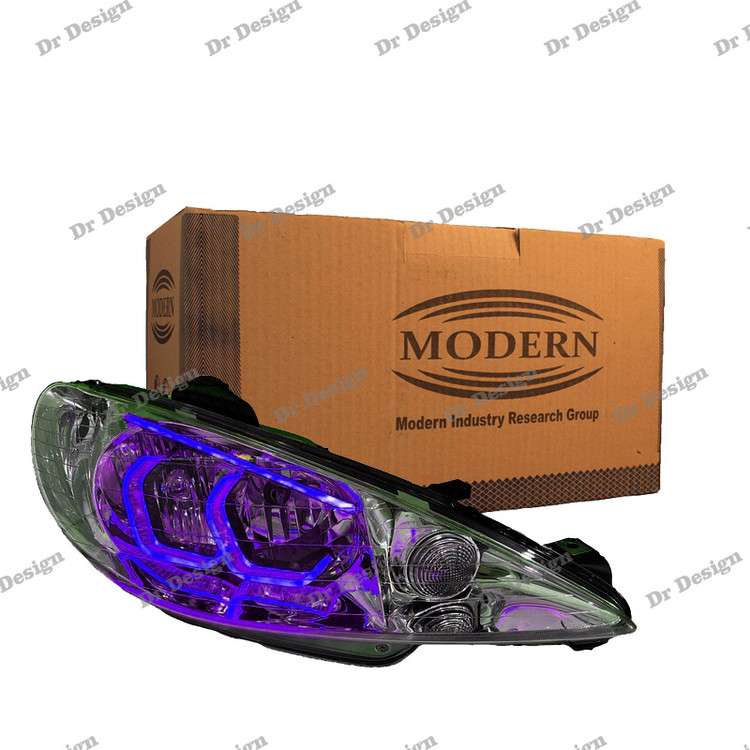 چراغ جلو اسپرت 206 مدرن طرح هگزا سه بعدی بنفش دو حالته