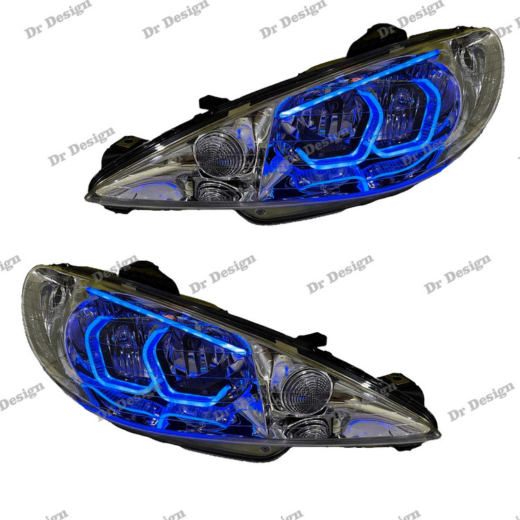 چراغ جلو اسپرت 206 مدرن طرح هگزا سه بعدی آبی دو حالته