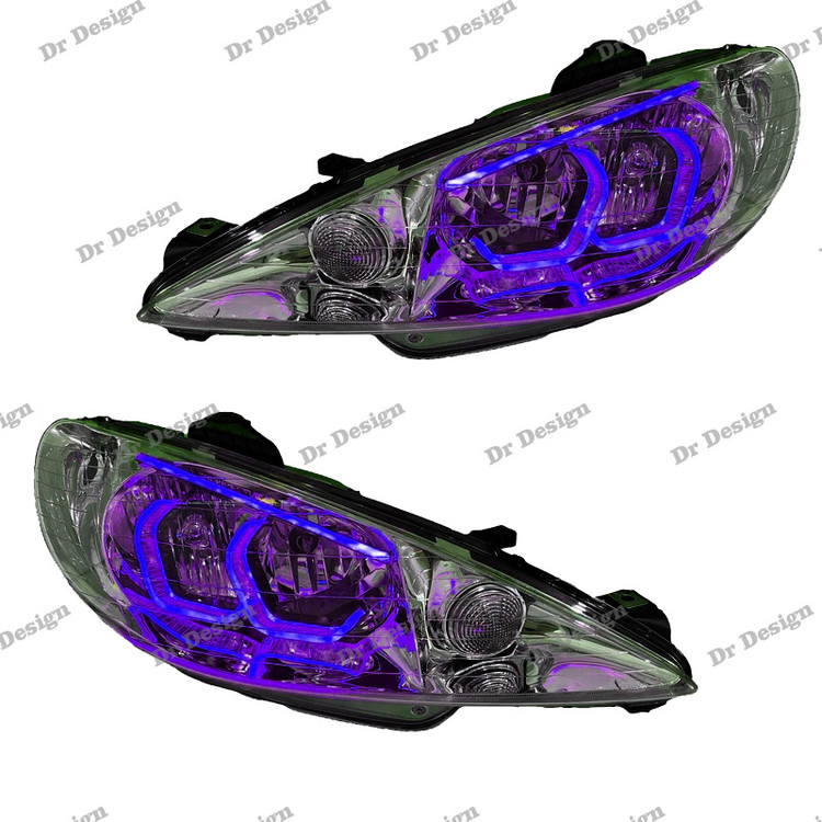 چراغ جلو اسپرت 206 مدرن طرح هگزا سه بعدی بنفش دو حالته