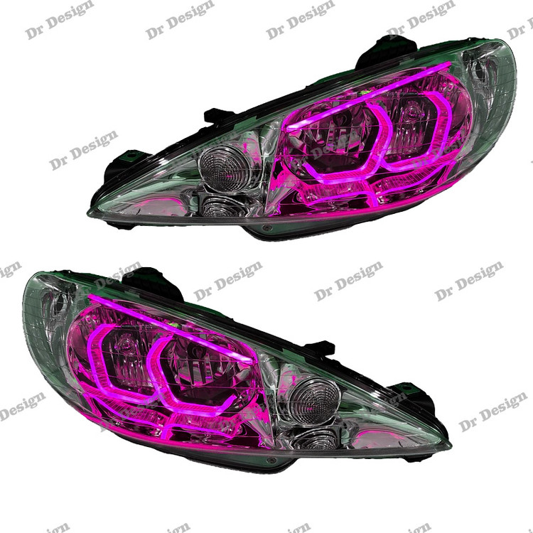 چراغ جلو اسپرت 206 مدرن طرح هگزا سه بعدی صورتی دو حالته