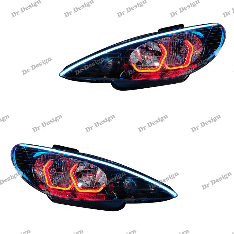 چراغ جلو اسپرت 206 طرح انگری قرمز داخل مشکی