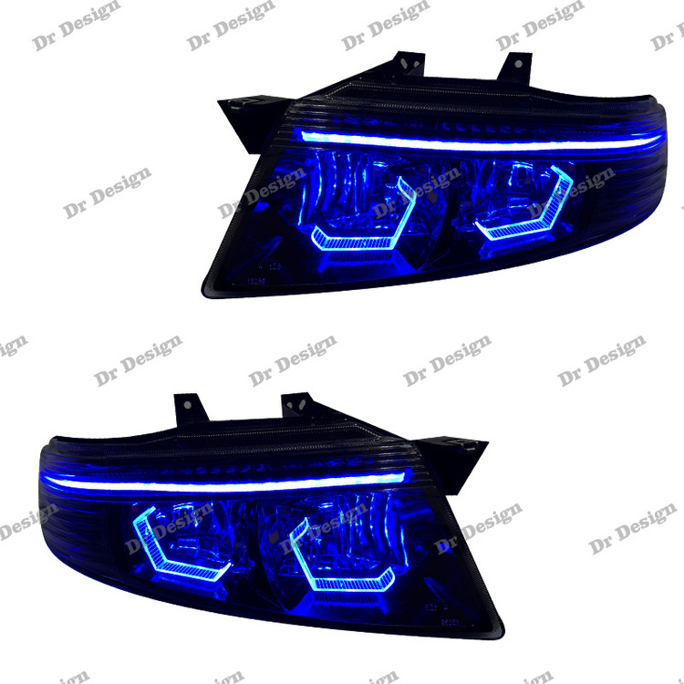 چراغ جلو اسپرت سمند سورن طرح هگزا آبی داخل مشکی