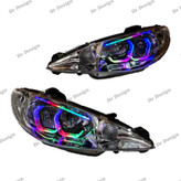 چراغ جلو اسپرت 206 طرح هگزا سه بعدی فولکالر دو حالته داخل مشکی