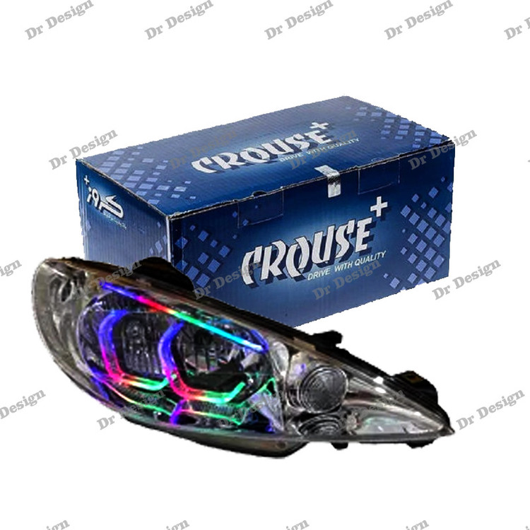 چراغ جلو اسپرت 206 کروز طرح هگزا سه بعدی فولکالر دو حالته داخل مشکی