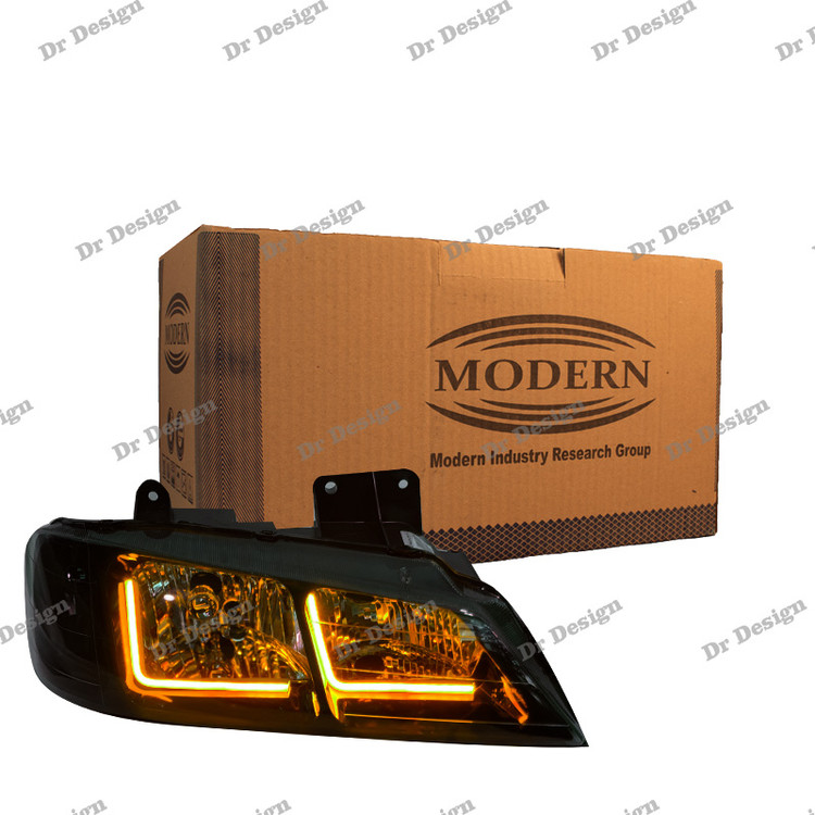 چراغ جلو اسپرت پژو پارس مدرن طرح نعون ال انبه ای داخل مشکی