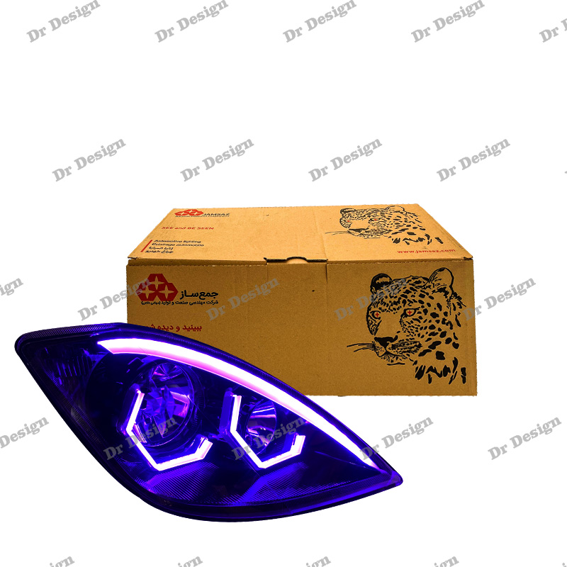 چراغ جلو اسپرت تیبا 1 و 2 جمع ساز طرح هگزا بنفش