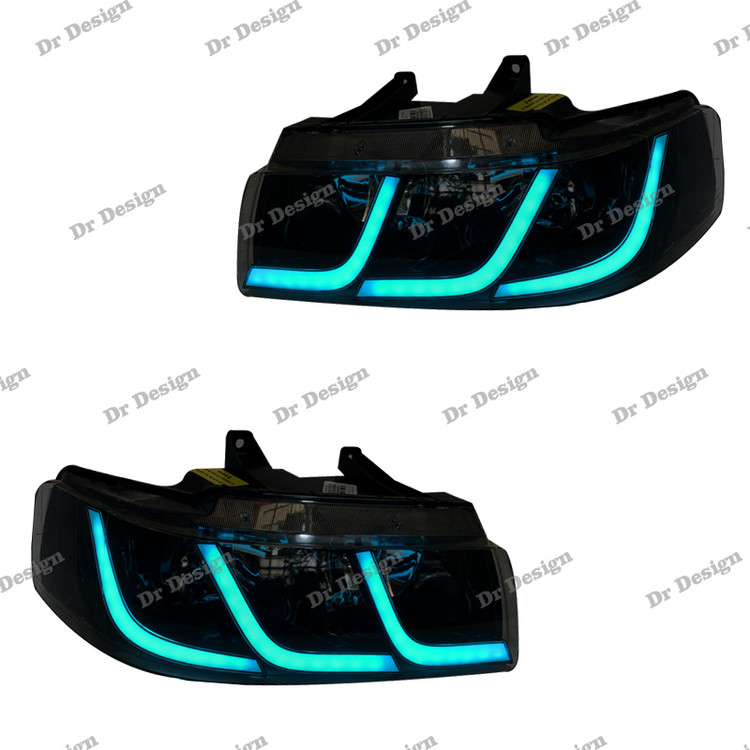 چراغ جلو اسپرت سمند طرح C6 آبی یخی داخل مشکی