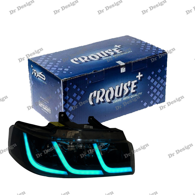 چراغ جلو اسپرت سمند کروز طرح C6 آبی یخی داخل مشکی