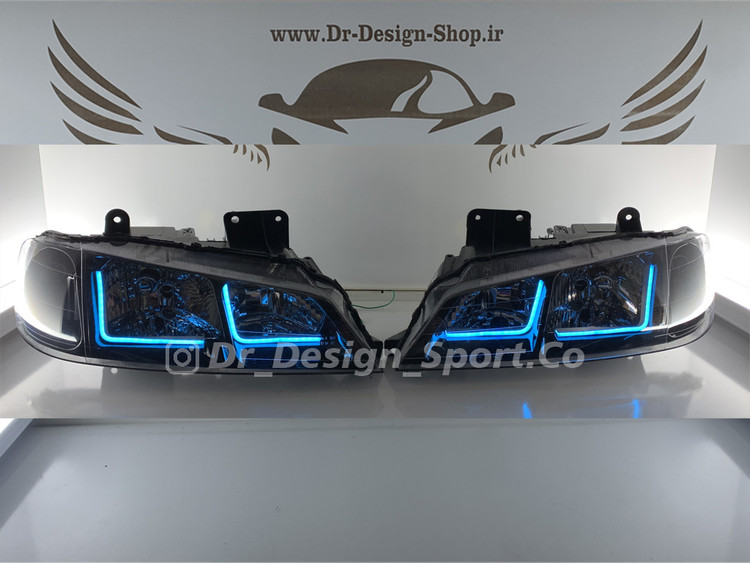 چراغ جلو اسپرت پژو پارس طرح نعون ال آبی یخی داخل مشکی