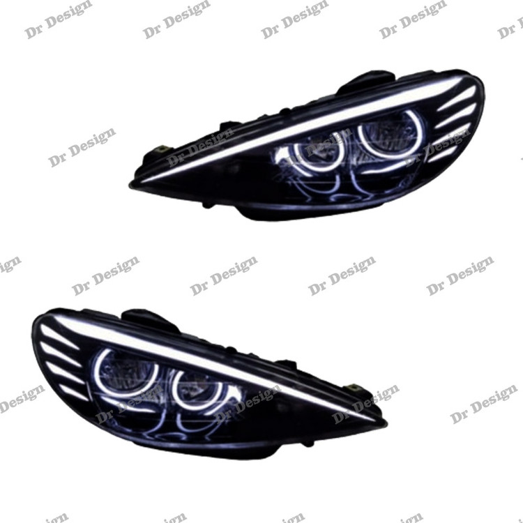 چراغ جلو اسپرت 206 طرح باکستر سفید داخل مشکی