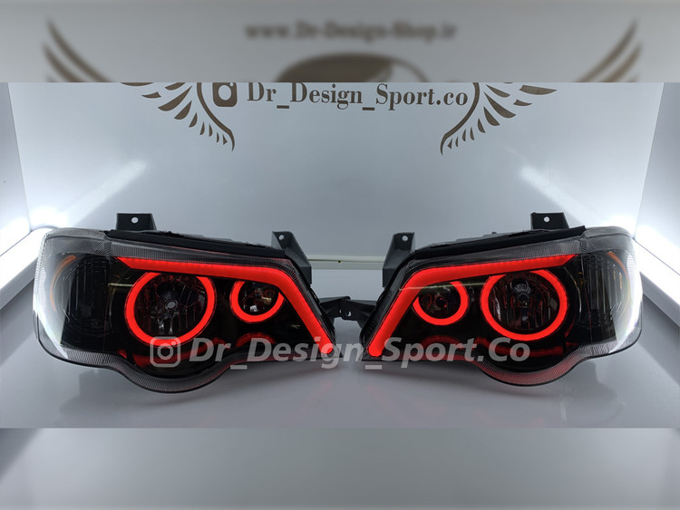 چراغ جلو اسپرت پراید 111 و 132 طرح باکستر قرمز داخل مشکی