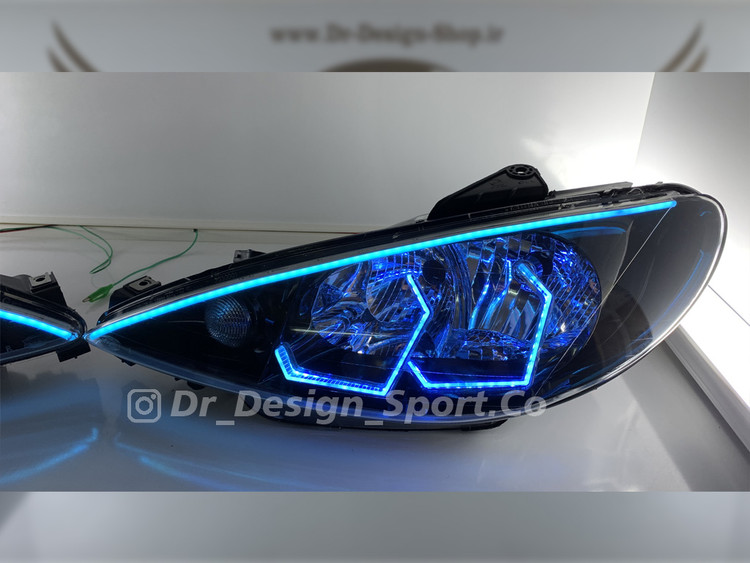 چراغ جلو اسپرت پژو 206 طرح انگری آبی یخی