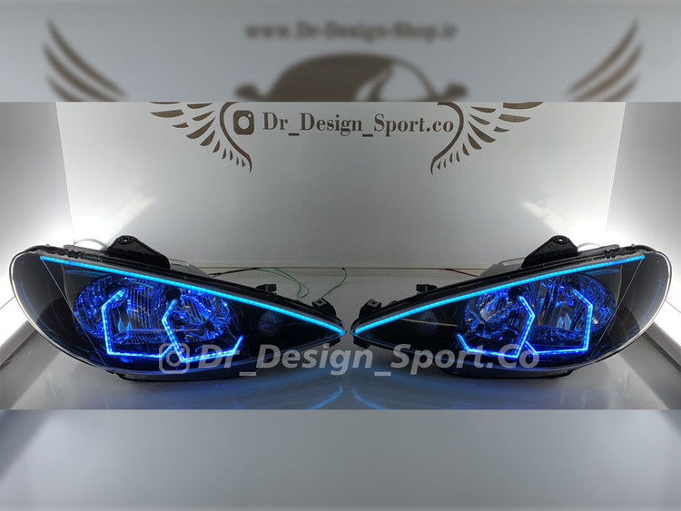 چراغ جلو اسپرت پژو 206 طرح انگری آبی یخی
