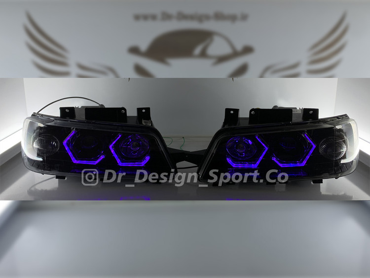 چراغ جلو اسپرت پژو 206 طرح انگری بنفش داخل مشکی