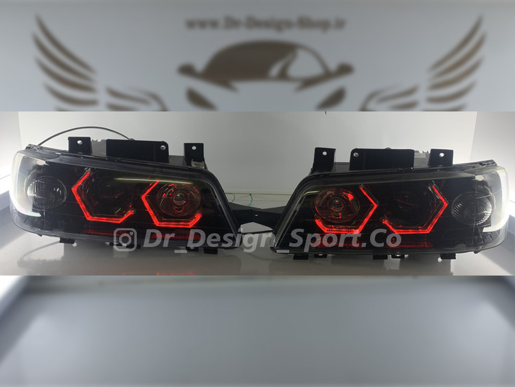 چراغ جلو اسپرت پژو 206 طرح انگری قرمز داخل مشکی