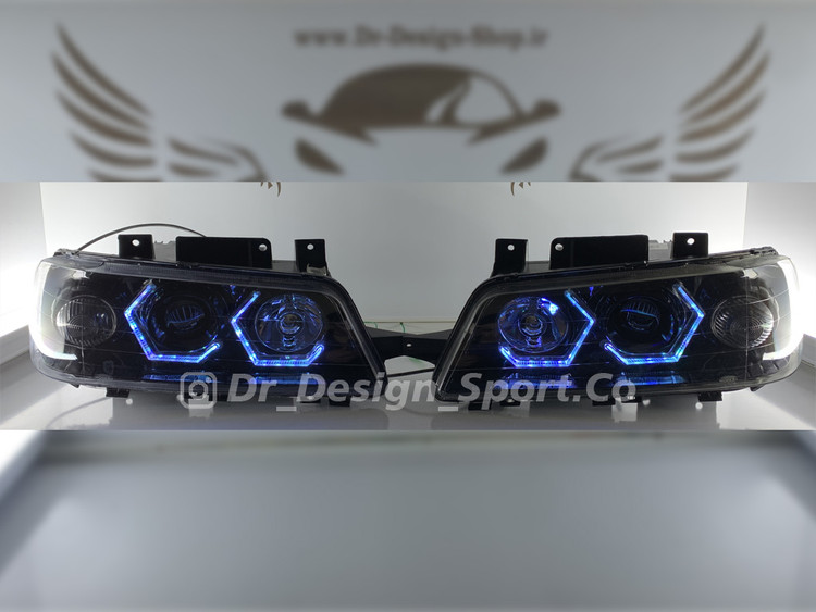 چراغ جلو اسپرت پژو 206 طرح انگری سفید داخل مشکی