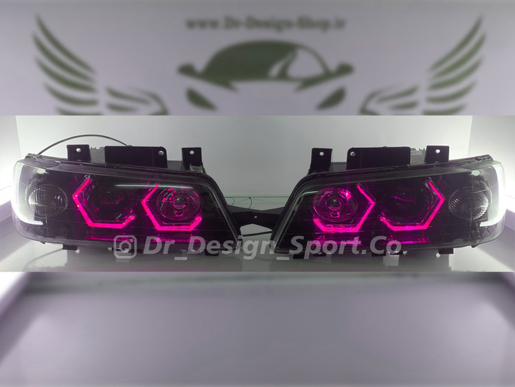 چراغ جلو اسپرت پژو 206 طرح انگری صورتی داخل مشکی