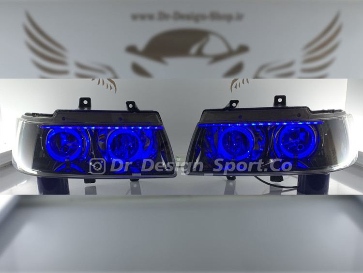 چراغ جلو اسپرت سمند طرح حلقه آبی دو حالته داخل مشکی