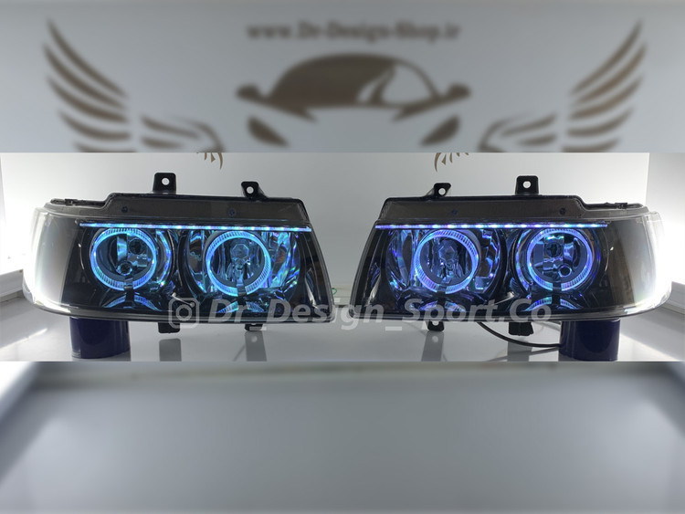 چراغ جلو اسپرت سمند طرح حلقه سغید دو حالته داخل مشکی