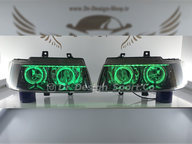 چراغ جلو اسپرت سمند طرح حلقه سبز دو حالته داخل مشکی