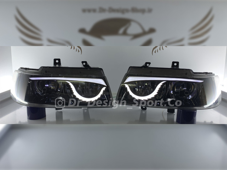 چراغ جلو اسپرت سمند طرح انگری سفید داخل مشکی