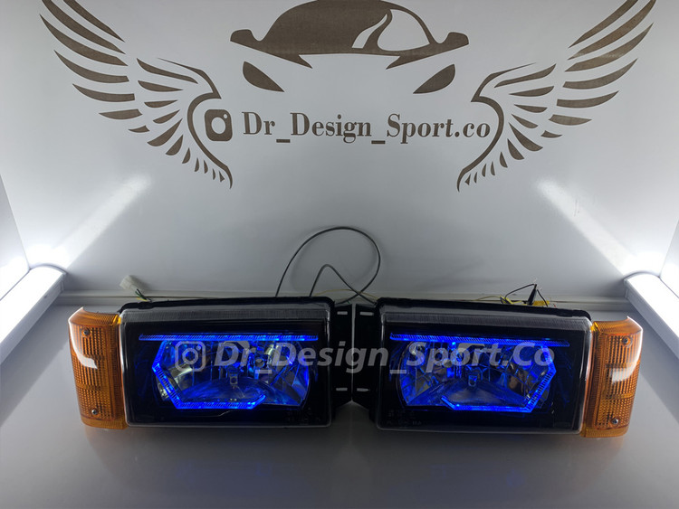 چراغ جلو اسپرت پیکان طرح هگزا آبی داخل مشکی