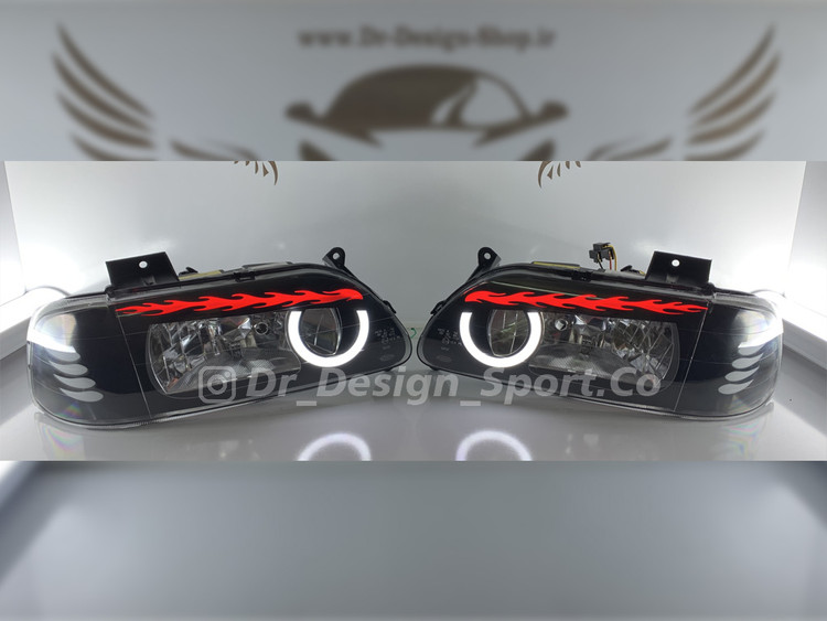 چراغ جلو اسپرت پراید طرح انگری سفید قرمز