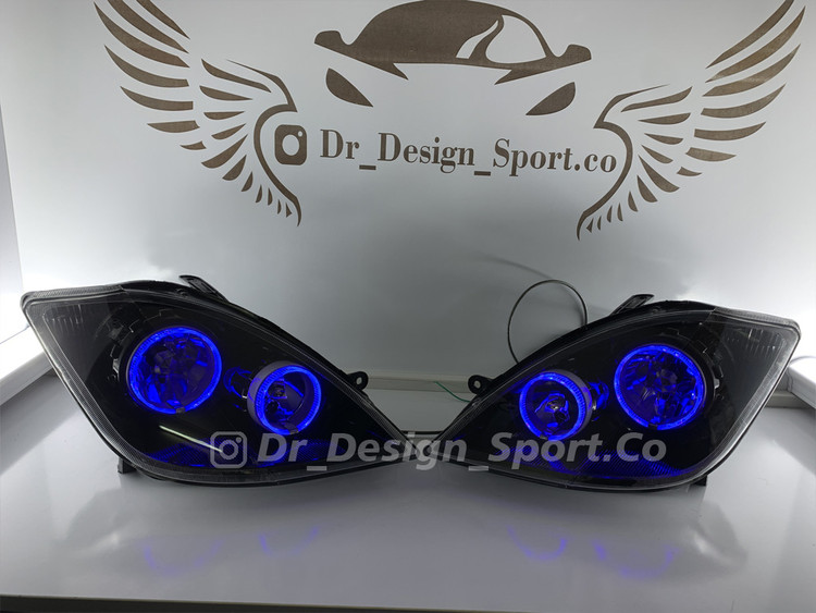 چراغ جلو اسپرت تیبا طرح حلقه گلس سه بعدی آبی داخل مشکی