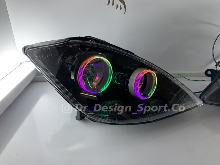 چراغ جلو اسپرت تیبا طرح حلقه گلس سه بعدی فولکالر داخل مشکی