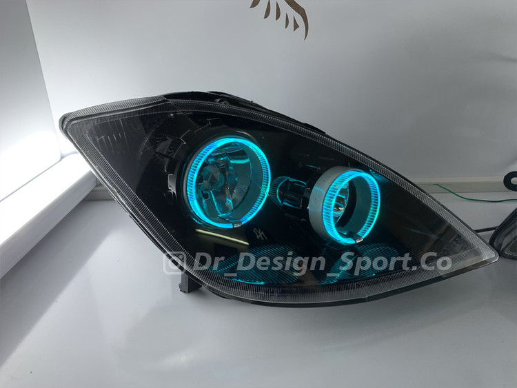 چراغ جلو اسپرت تیبا طرح حلقه گلس سه بعدی آبی یخی داخل مشکی