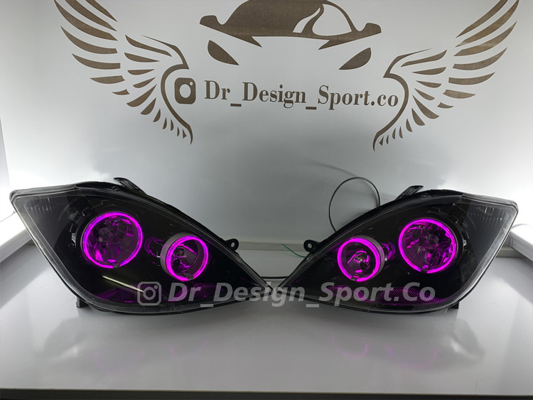 چراغ جلو اسپرت تیبا طرح حلقه گلس سه بعدی صورتی داخل مشکی