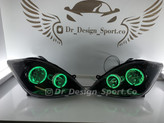چراغ جلو اسپرت تیبا طرح حلقه گلس سه بعدی سبز داخل مشکی