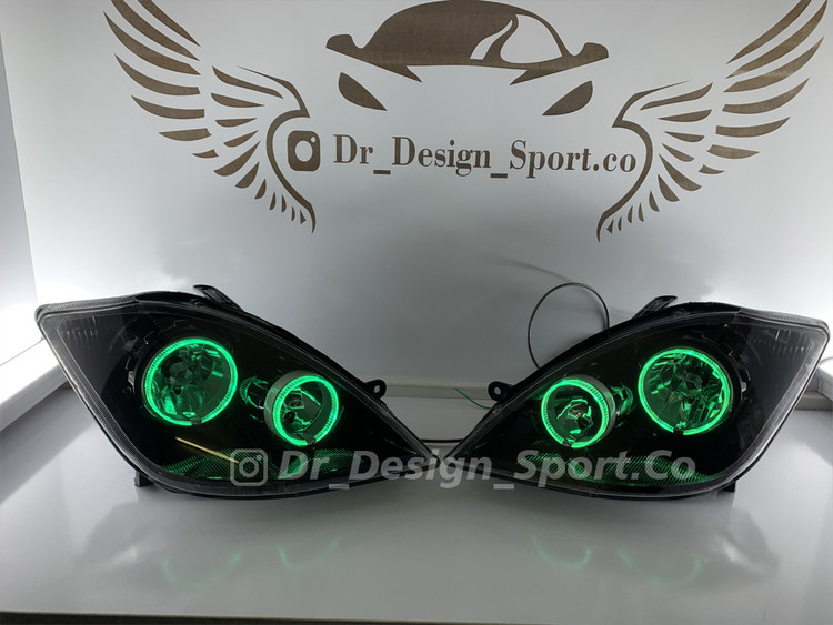 چراغ جلو اسپرت تیبا طرح حلقه گلس سه بعدی سبز داخل مشکی