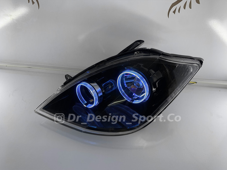 چراغ جلو اسپرت تیبا طرح حلقه گلس سه بعدی سفید داخل مشکی