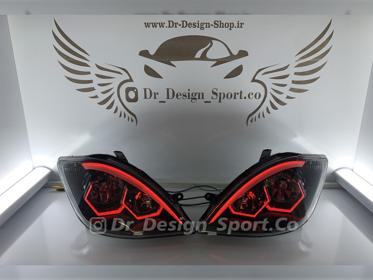 چراغ جلو اسپرت تیبا طرح هگزا قرمز داخل مشکی