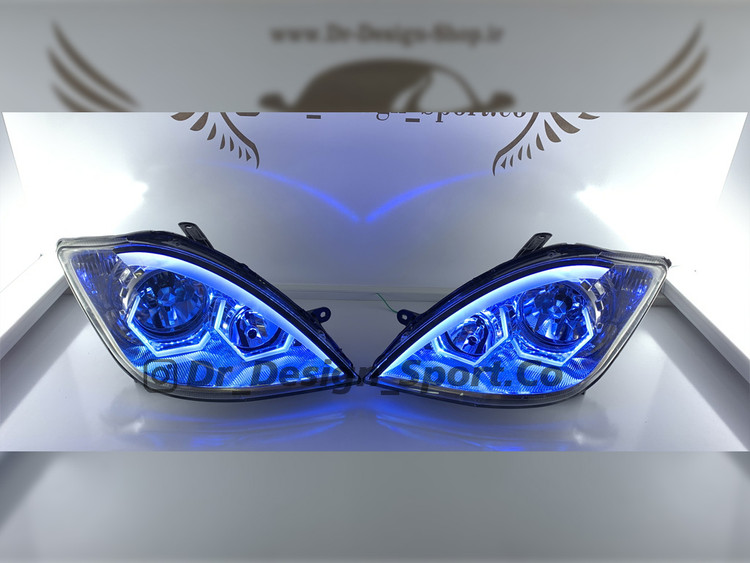 چراغ جلو اسپرت تیبا طرح هگزا آبی یخی
