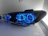 چراغ جلو اسپرت 206 طرح سه حلقه آبی یخی داخل مشکی