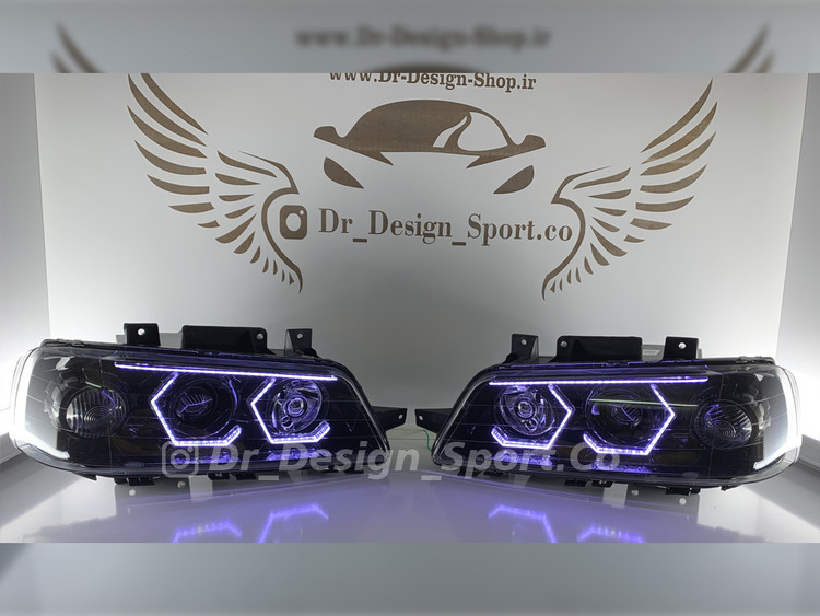 چراغ جلو اسپرت 405 طرح هگزا سه بعدی سفید داخل مشکی
