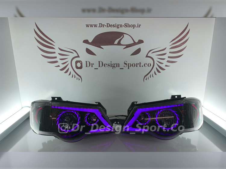 چراغ جلو اسپرت پراید 111 و 132 مدل تورنادو بنفش داخل مشکی