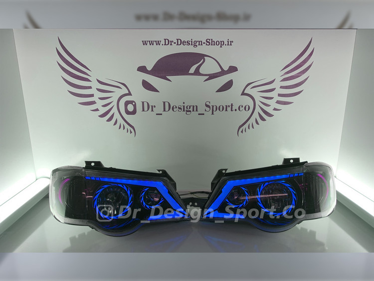 چراغ جلو اسپرت پراید 111 و 132 مدل تورنادو آبی داخل مشکی