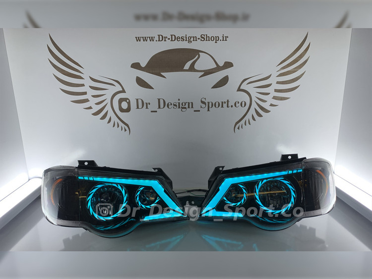 چراغ جلو اسپرت پراید 111 و 132 مدل تورنادو آبی یخی داخل مشکی