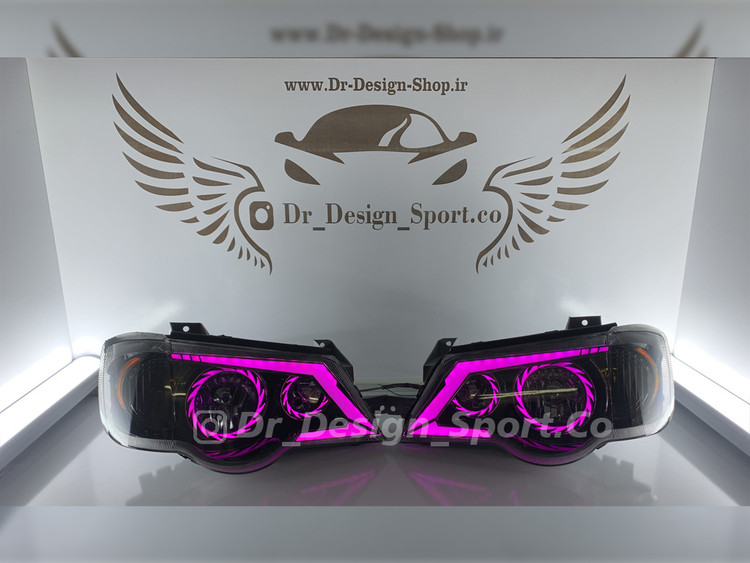 چراغ جلو اسپرت پراید 111 و 132 مدل تورنادو صورتی داخل مشکی