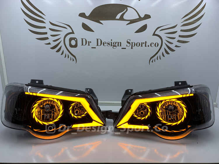 چراغ جلو اسپرت پراید 111 و 132 مدل تورنادو انبه ای داخل مشکی