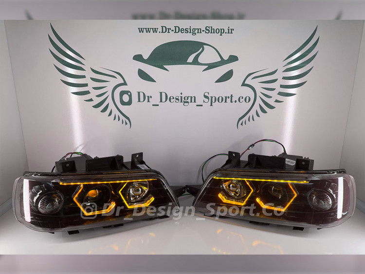 چراغ جلو اسپرت 405 طرح هگزا سه بعدی انبه ای داخل مشکی