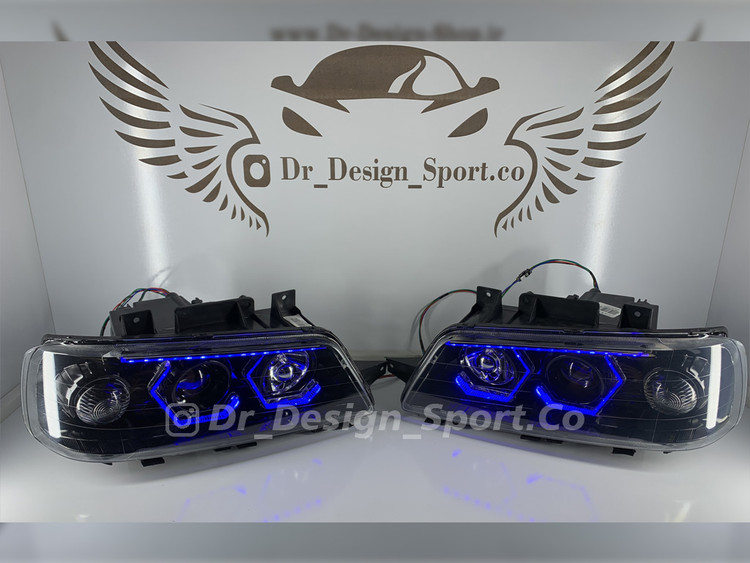 چراغ جلو اسپرت 405 طرح هگزا سه بعدی آبی داخل مشکی