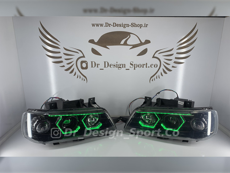 چراغ جلو اسپرت 405 طرح هگزا سه بعدی سبز داخل مشکی