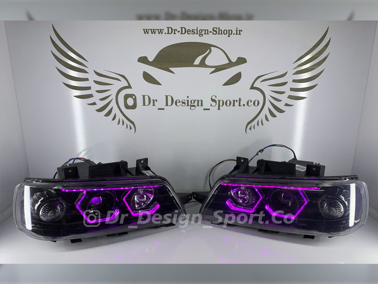 چراغ جلو اسپرت 405 طرح هگزا سه بعدی صورتی داخل مشکی